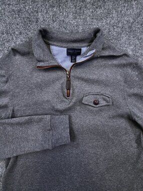 Thomas Parker New York Men's Medium 1/4 Zip Gray Long Sleeve Sweater 100% Cotton